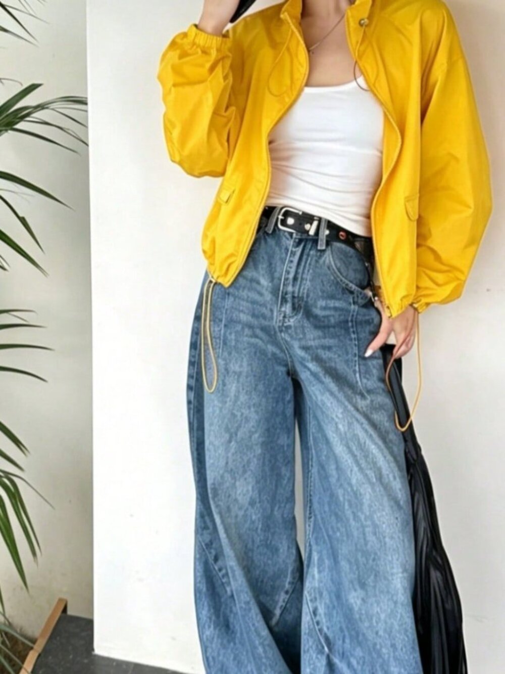 Yellow Casual Women's Loose Fit Short Zip Funnel Collar Lightweight Jacket